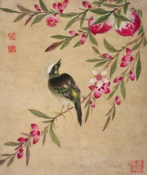 Een uit een serie schilderijen van vogels en fruit, eind 19e eeuw